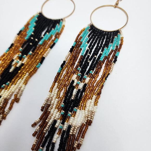 Boho Beaded Fringe Hoop Earrings - Picture 1 of 5